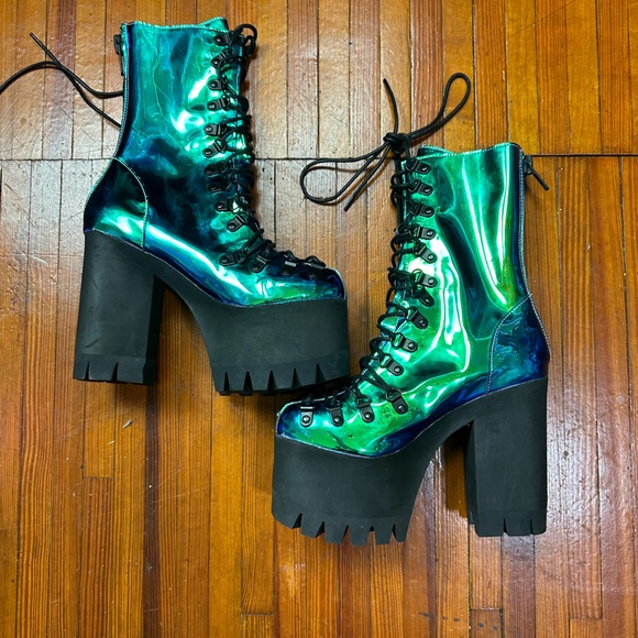 Rare boot metallic teal moonstone heel platform current mood rave festival edm - Picture 7 of 14